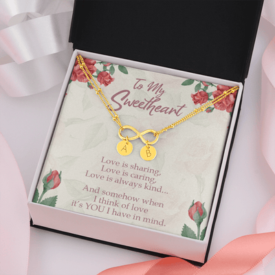 To My Wife Love Is Sharing Infinity Bracelet With Initial Charms - Luxury Love Messages Dog Tag Gifts For Man, Woman