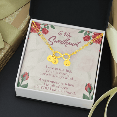 To My Wife Love Is Sharing Infinity Bracelet With Initial Charms - Luxury Love Messages Dog Tag Gifts For Man, Woman
