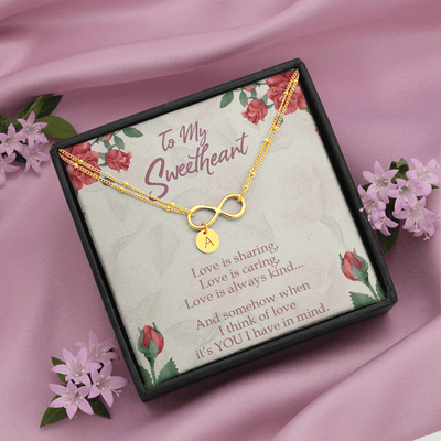 To My Wife Love Is Sharing Infinity Bracelet With Initial Charms - Luxury Love Messages Dog Tag Gifts For Man, Woman