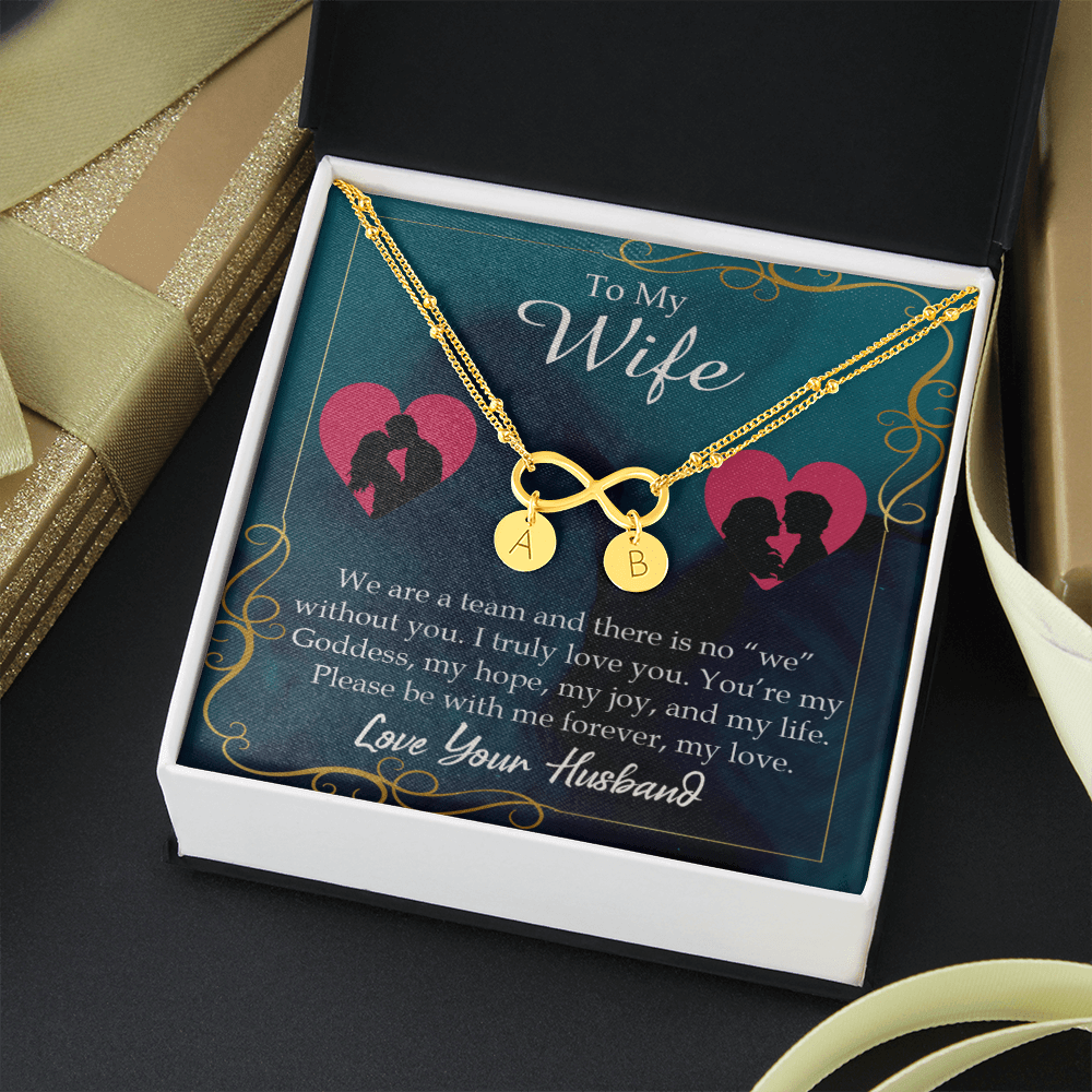 To My Wife We Are A Team Infinity Bracelet With Initial Charms - Infinity Bracelet