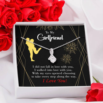 Girlfriend Gift Walked Into Love Eternity Ribbon Stone Pendant 14K White Gold Stainless Steel Jewelry Gift  - Alluring Beauty Necklace Gift For Her