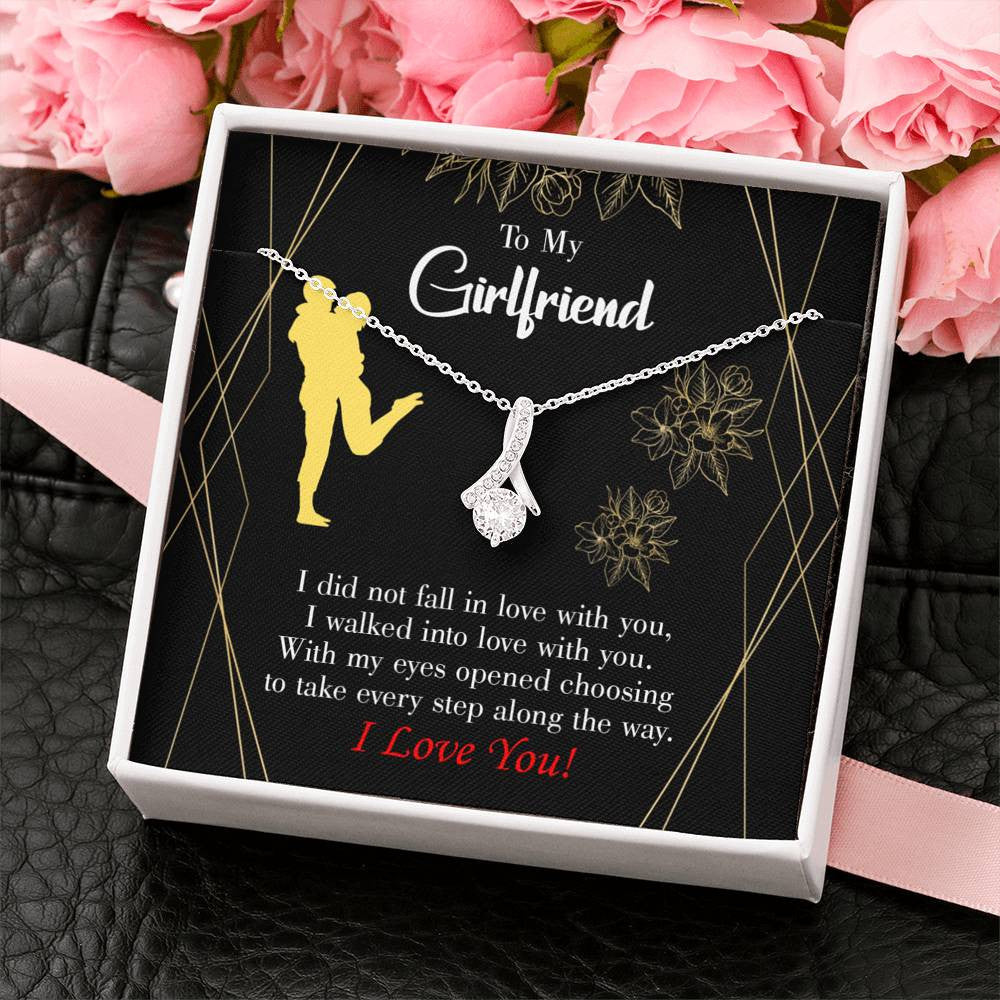 Girlfriend Gift Walked Into Love Eternity Ribbon Stone Pendant 14K White Gold Stainless Steel Jewelry Gift  - Alluring Beauty Necklace Gift For Her