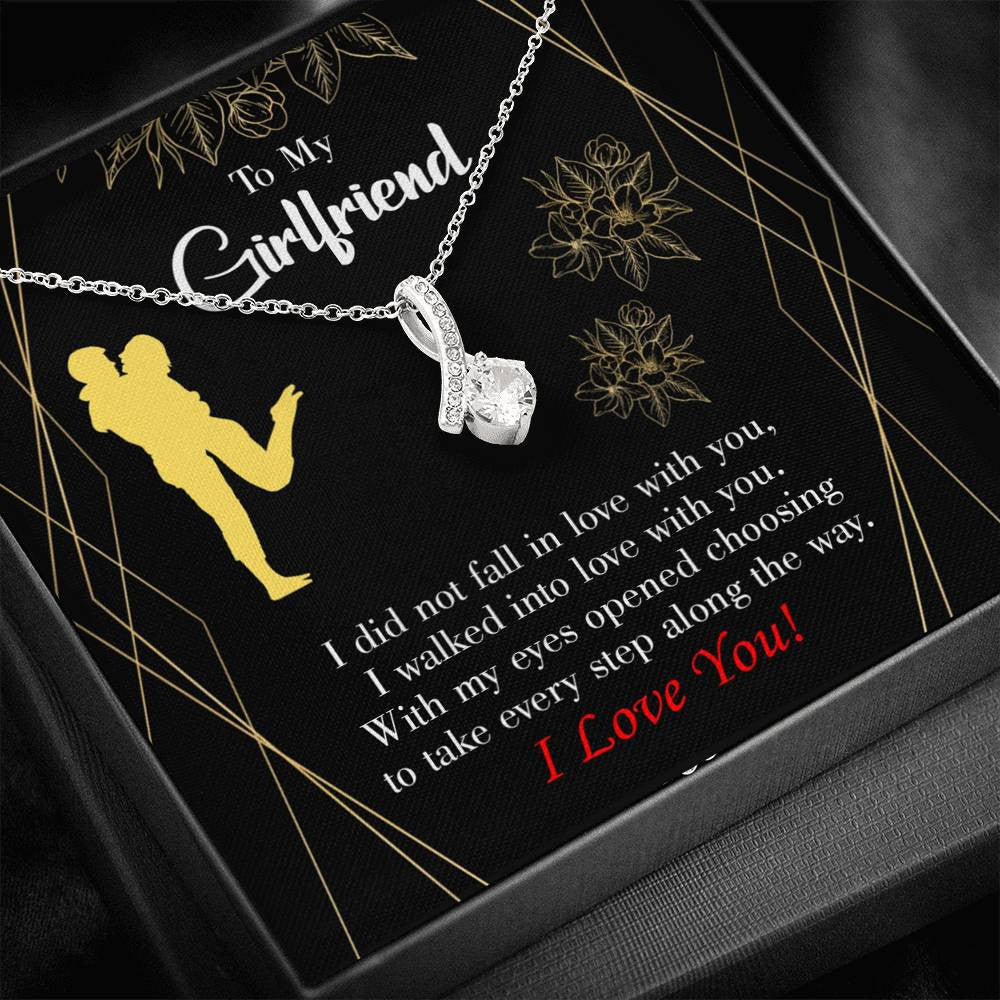 Girlfriend Gift Walked Into Love Eternity Ribbon Stone Pendant 14K White Gold Stainless Steel Jewelry Gift  - Alluring Beauty Necklace Gift For Her