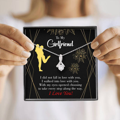 Girlfriend Gift Walked Into Love Eternity Ribbon Stone Pendant 14K White Gold Stainless Steel Jewelry Gift  - Alluring Beauty Necklace Gift For Her