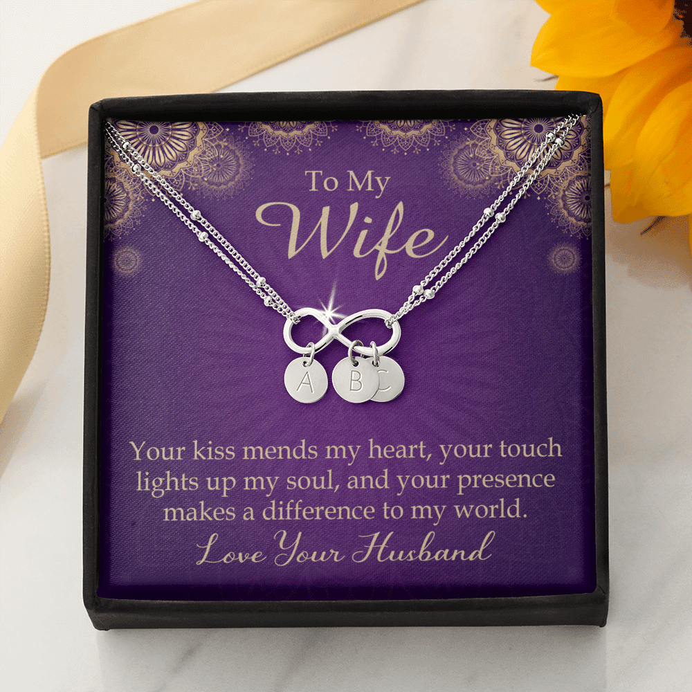 To My Wife Your Kiss Mends My Heart Infinity Bracelet With Initial Charms - Infinity Bracelet
