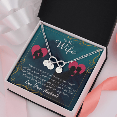 To My Wife We Are A Team Infinity Bracelet With Initial Charms - Infinity Bracelet