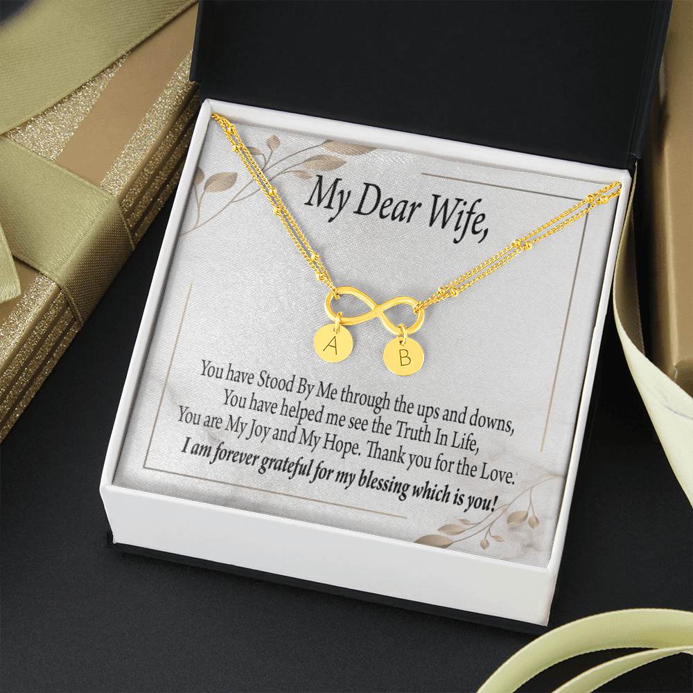 To My Wife My Dear Wife Infinity Bracelet With Initial Charms - Infinity Bracelet