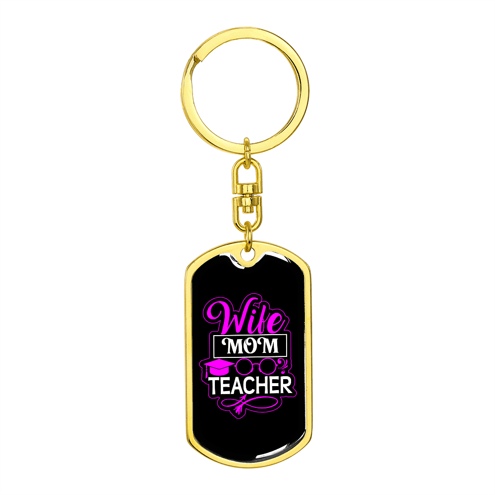 To My Wife  Wife Mom Teacher Black Pink Keychain Stainless Steel or 18k Gold Dog Tag Keyring - Dog Tag with Swivel Keychain