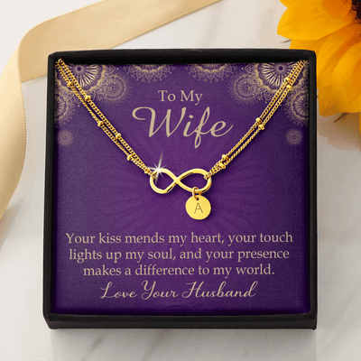 To My Wife Your Kiss Mends My Heart Infinity Bracelet With Initial Charms - Infinity Bracelet