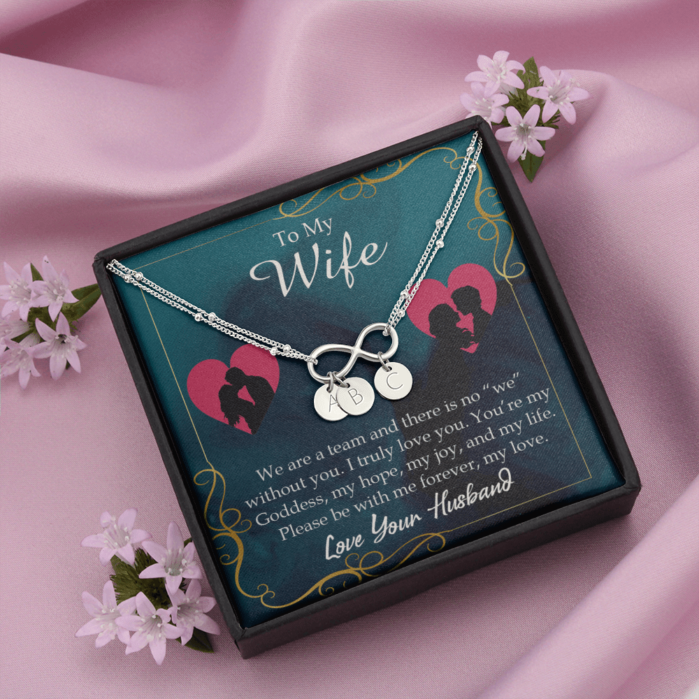 To My Wife We Are A Team Infinity Bracelet With Initial Charms - Infinity Bracelet