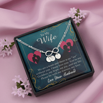 To My Wife We Are A Team Infinity Bracelet With Initial Charms - Infinity Bracelet