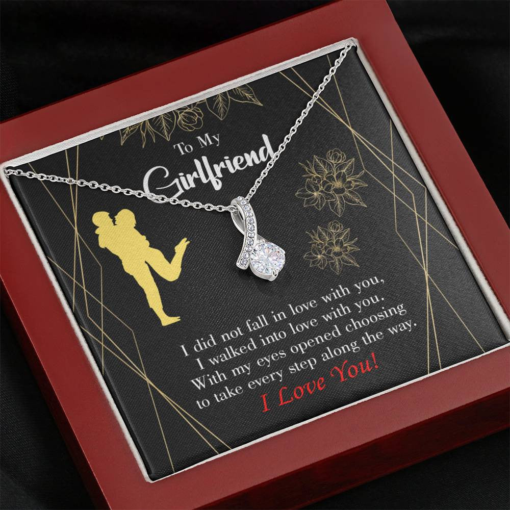 Girlfriend Gift Walked Into Love Eternity Ribbon Stone Pendant 14K White Gold Stainless Steel Jewelry Gift  - Alluring Beauty Necklace Gift For Her