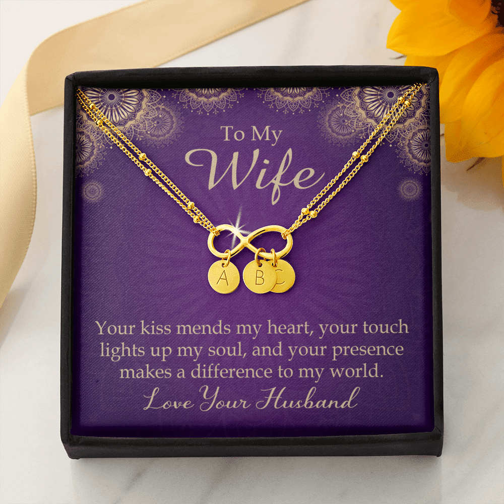 To My Wife Your Kiss Mends My Heart Infinity Bracelet With Initial Charms - Infinity Bracelet