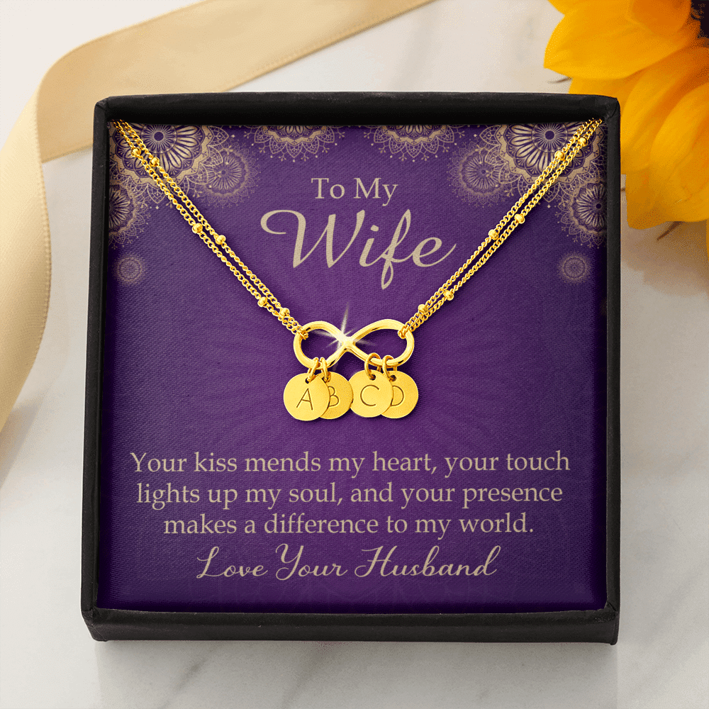To My Wife Your Kiss Mends My Heart Infinity Bracelet With Initial Charms - Infinity Bracelet