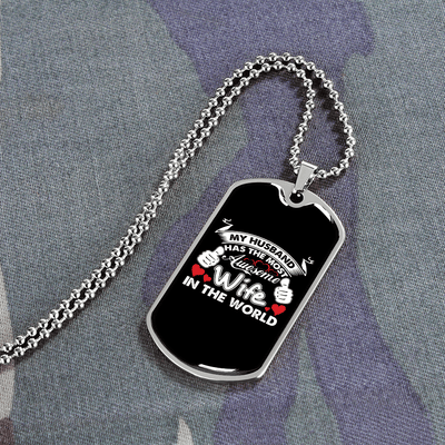 To My Husband Husband's Most Awesome Wife Necklace Stainless Steel or 18k Gold Dog Tag 24" Chain - Luxury Love Messages Dog Tag Gifts For Man, Woman