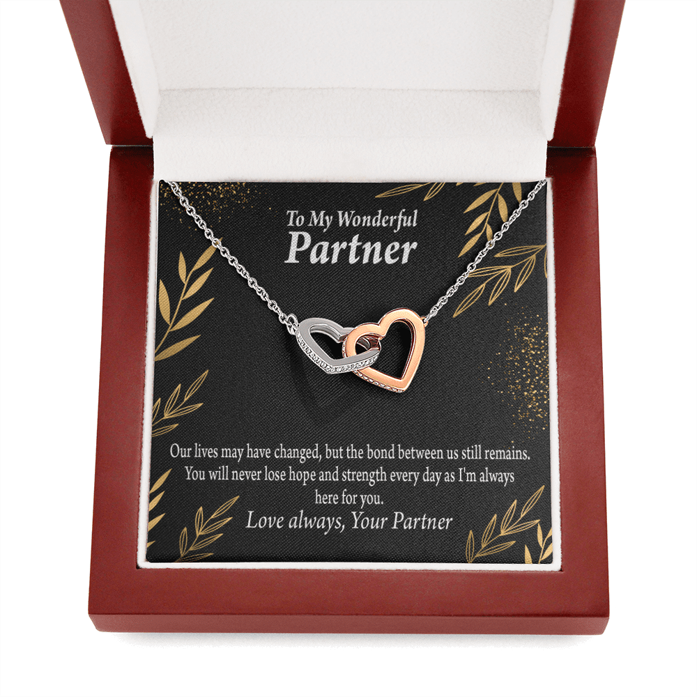 To My Partner Never Lose Hope Strength Inseparable Pendant 18k Rose Gold Finish 16� Life Partner Keepsake Card - Interlocking Hearts Necklace