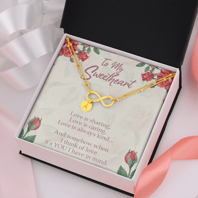 To My Wife Love Is Sharing Infinity Bracelet With Initial Charms - Luxury Love Messages Dog Tag Gifts For Man, Woman