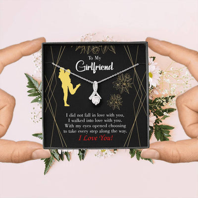 Girlfriend Gift Walked Into Love Eternity Ribbon Stone Pendant 14K White Gold Stainless Steel Jewelry Gift  - Alluring Beauty Necklace Gift For Her