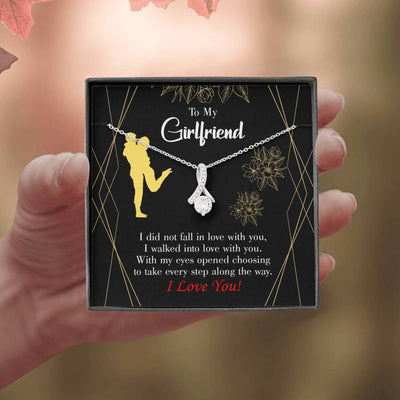 Girlfriend Gift Walked Into Love Eternity Ribbon Stone Pendant 14K White Gold Stainless Steel Jewelry Gift  - Alluring Beauty Necklace Gift For Her