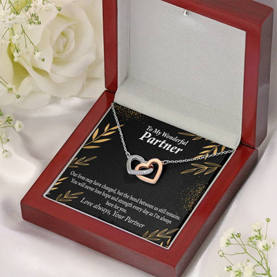 To My Partner Never Lose Hope Strength Inseparable Pendant 18k Rose Gold Finish 16� Life Partner Keepsake Card - Interlocking Hearts Necklace