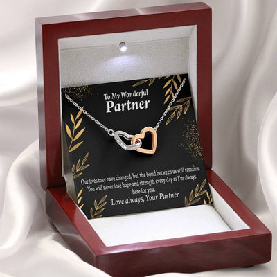 To My Partner Never Lose Hope Strength Inseparable Pendant 18k Rose Gold Finish 16� Life Partner Keepsake Card - Interlocking Hearts Necklace