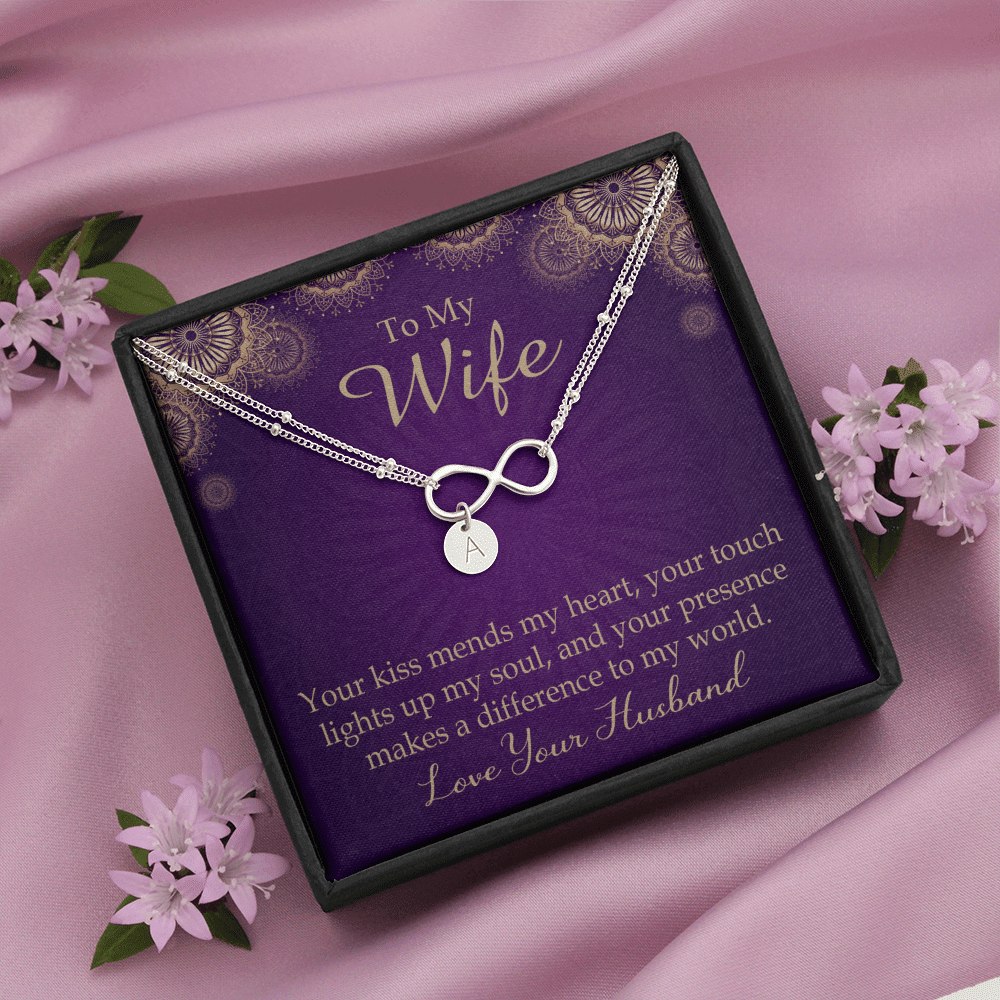 To My Wife Your Kiss Mends My Heart Infinity Bracelet With Initial Charms - Infinity Bracelet