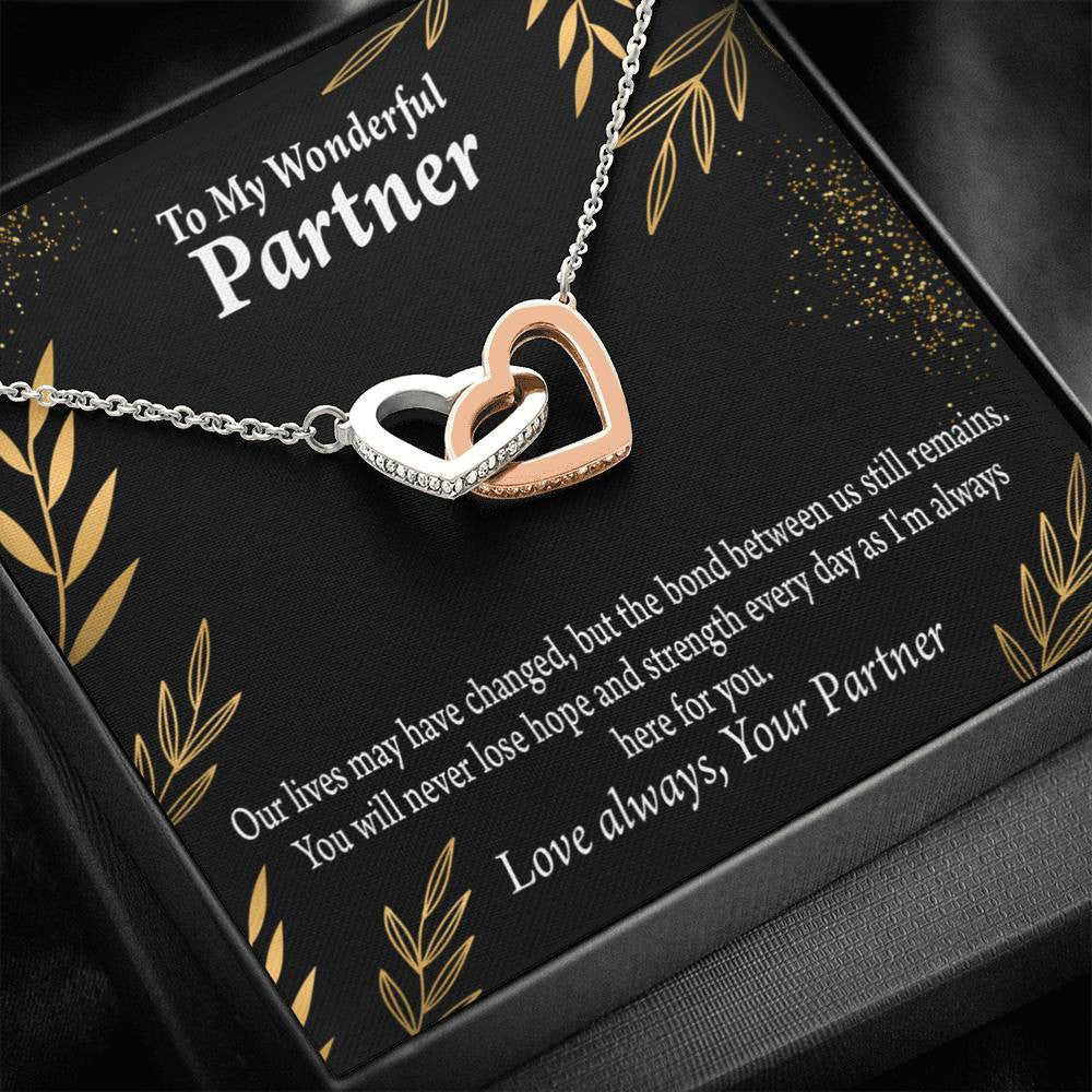 To My Partner Never Lose Hope Strength Inseparable Pendant 18k Rose Gold Finish 16� Life Partner Keepsake Card - Interlocking Hearts Necklace