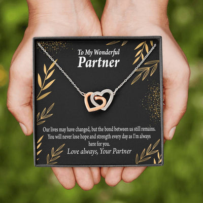To My Partner Never Lose Hope Strength Inseparable Pendant 18k Rose Gold Finish 16� Life Partner Keepsake Card - Interlocking Hearts Necklace