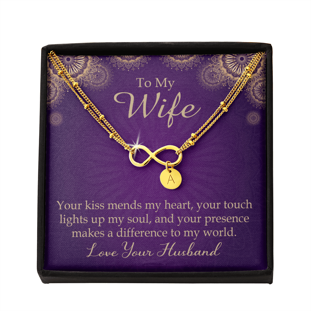 To My Wife Your Kiss Mends My Heart Infinity Bracelet With Initial Charms - Infinity Bracelet