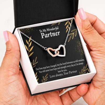 To My Partner Never Lose Hope Strength Inseparable Pendant 18k Rose Gold Finish 16� Life Partner Keepsake Card - Interlocking Hearts Necklace