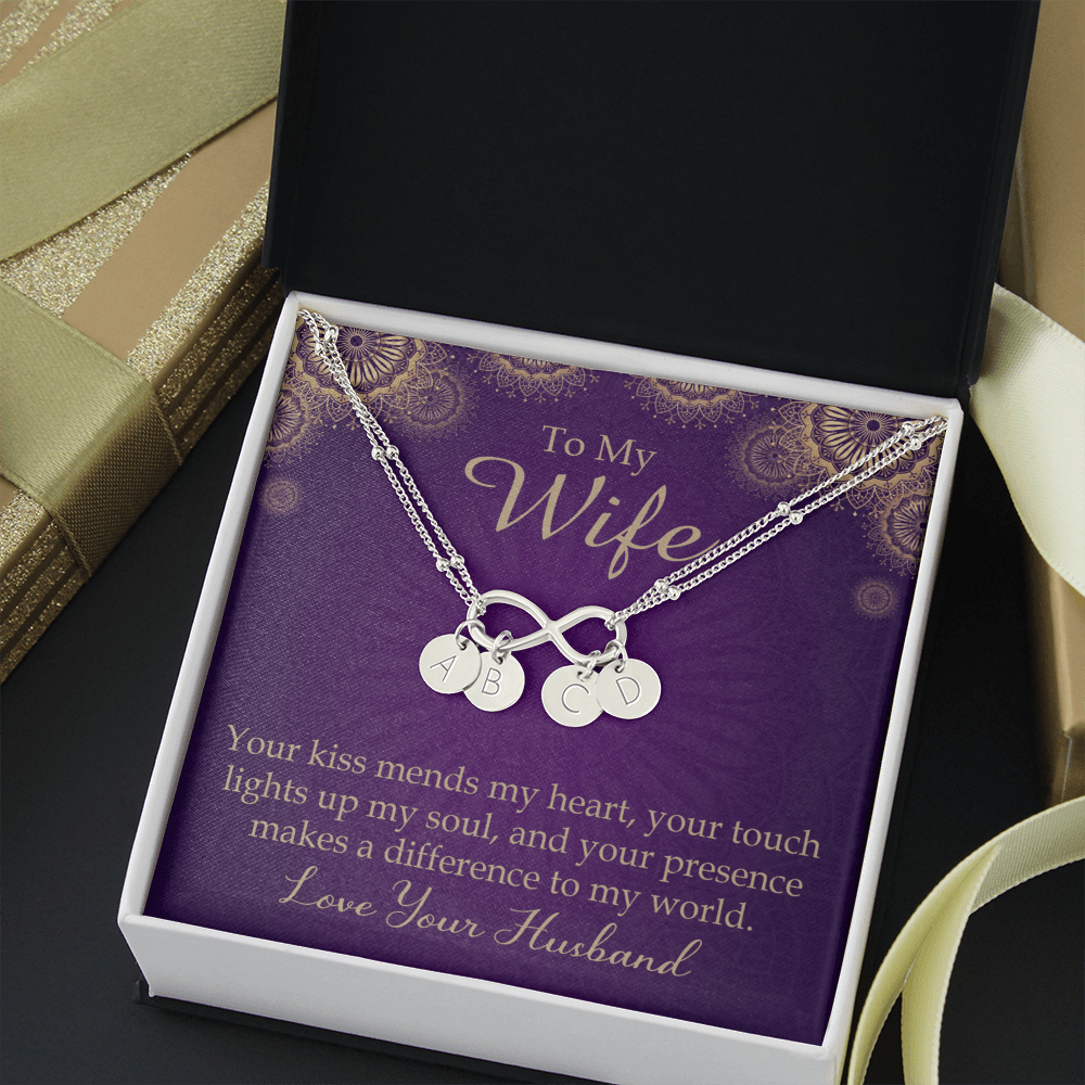 To My Wife Your Kiss Mends My Heart Infinity Bracelet With Initial Charms - Infinity Bracelet