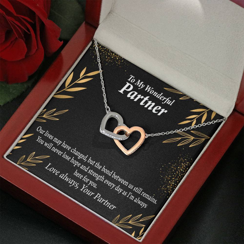 To My Partner Never Lose Hope Strength Inseparable Pendant 18k Rose Gold Finish 16� Life Partner Keepsake Card - Interlocking Hearts Necklace