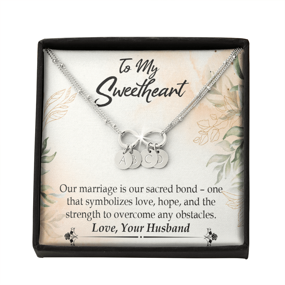 To My Wife Our Marriage Is Our Sacred Bond Infinity Bracelet With Initial Charms - Infinity Bracelet