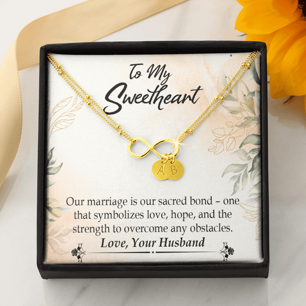 To My Wife Our Marriage Is Our Sacred Bond Infinity Bracelet With Initial Charms - Infinity Bracelet