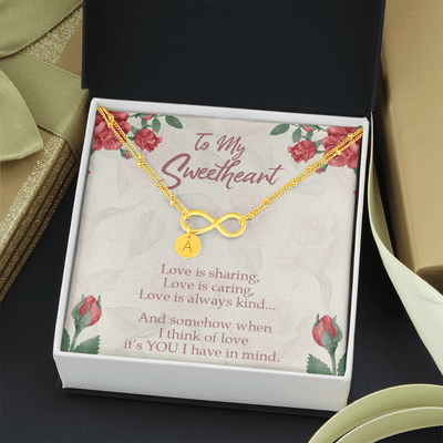 To My Wife Love Is Sharing Infinity Bracelet With Initial Charms - Luxury Love Messages Dog Tag Gifts For Man, Woman