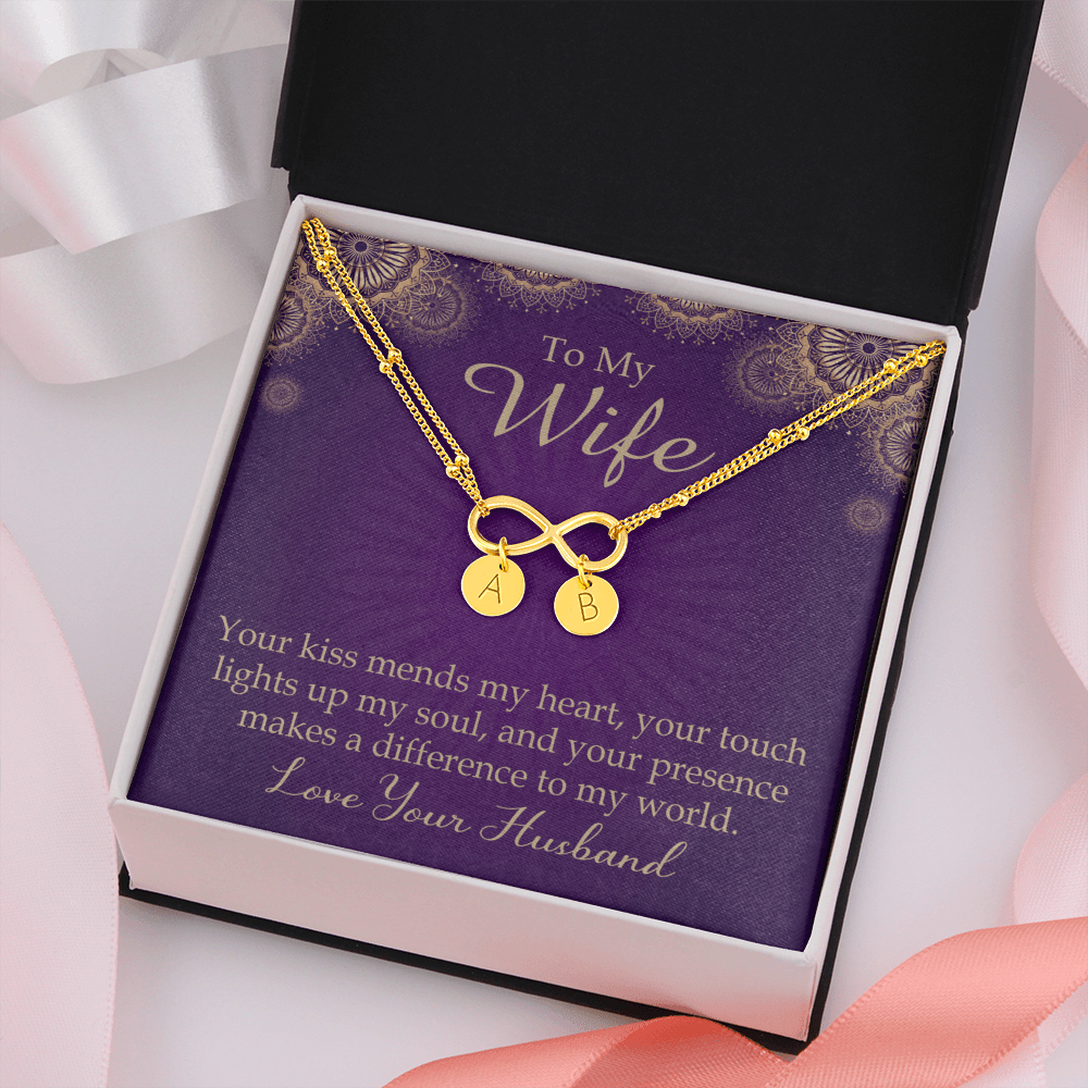 To My Wife Your Kiss Mends My Heart Infinity Bracelet With Initial Charms - Infinity Bracelet