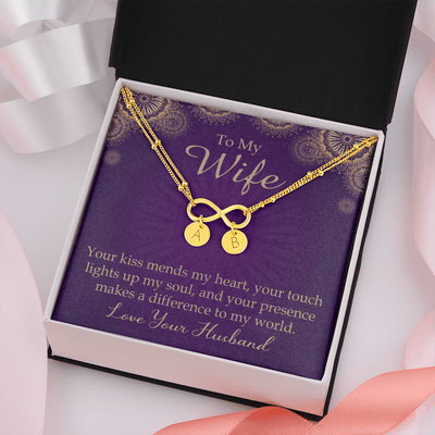 To My Wife Your Kiss Mends My Heart Infinity Bracelet With Initial Charms - Infinity Bracelet
