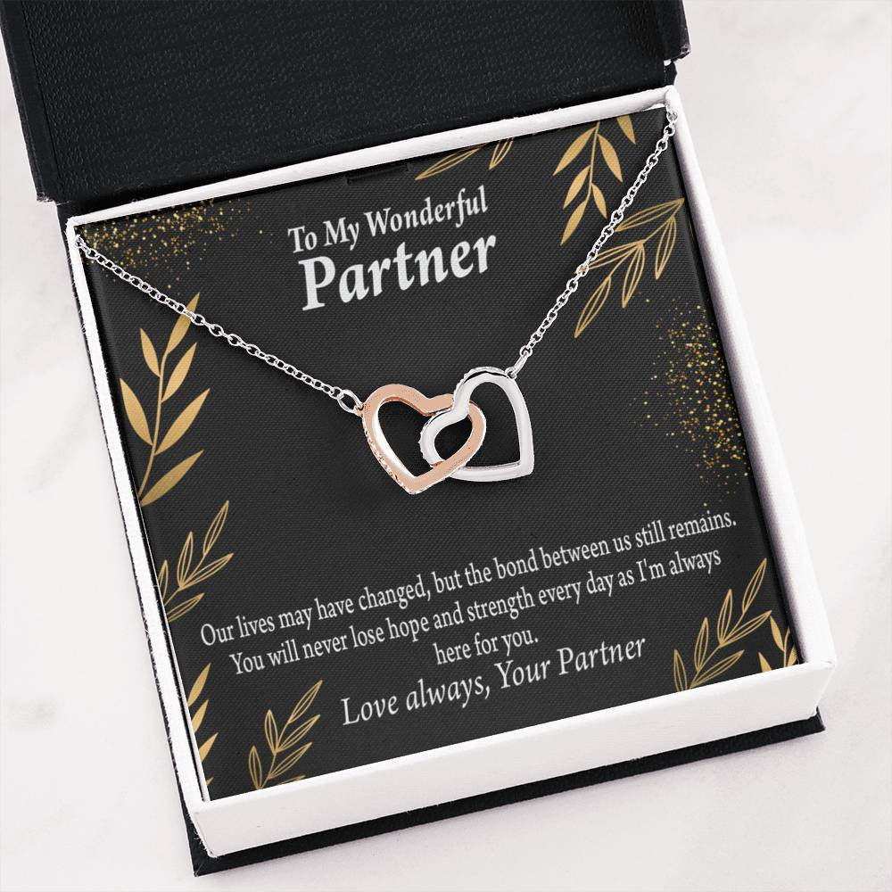 To My Partner Never Lose Hope Strength Inseparable Pendant 18k Rose Gold Finish 16� Life Partner Keepsake Card - Interlocking Hearts Necklace