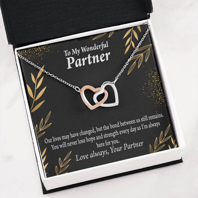 To My Partner Never Lose Hope Strength Inseparable Pendant 18k Rose Gold Finish 16� Life Partner Keepsake Card - Interlocking Hearts Necklace