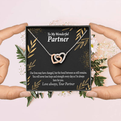 To My Partner Never Lose Hope Strength Inseparable Pendant 18k Rose Gold Finish 16� Life Partner Keepsake Card - Interlocking Hearts Necklace