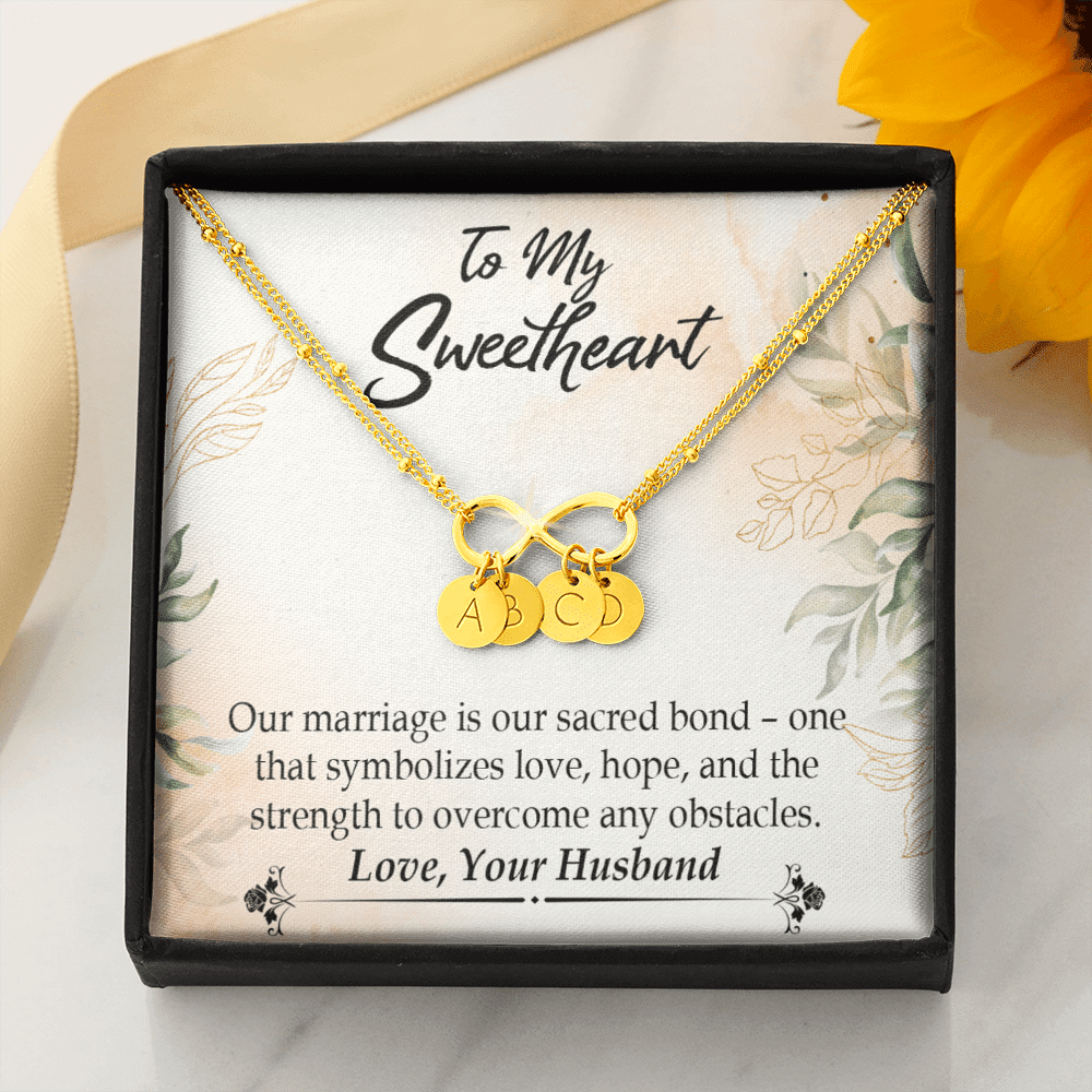 To My Wife Our Marriage Is Our Sacred Bond Infinity Bracelet With Initial Charms - Infinity Bracelet