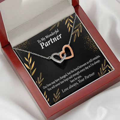 To My Partner Never Lose Hope Strength Inseparable Pendant 18k Rose Gold Finish 16� Life Partner Keepsake Card - Interlocking Hearts Necklace