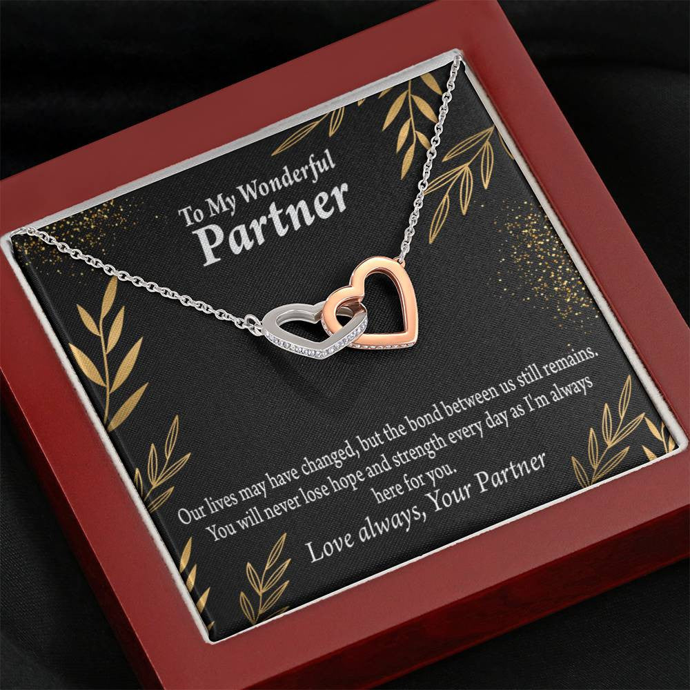 To My Partner Never Lose Hope Strength Inseparable Pendant 18k Rose Gold Finish 16� Life Partner Keepsake Card - Interlocking Hearts Necklace