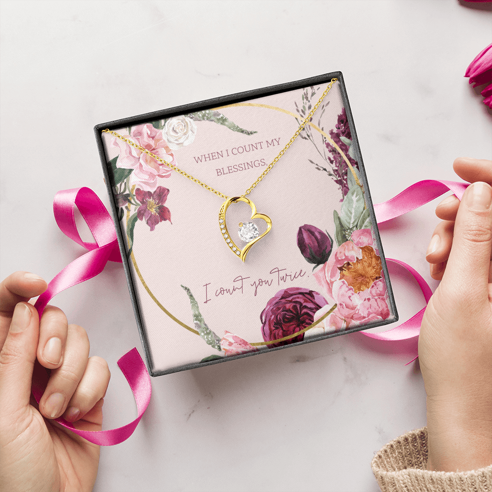 To My Wife I Count You Twice Message Card Forever Necklace 18k Gold or Stainless Steel 18" Necklace - Forever Love Necklace Gift Idea For Woman