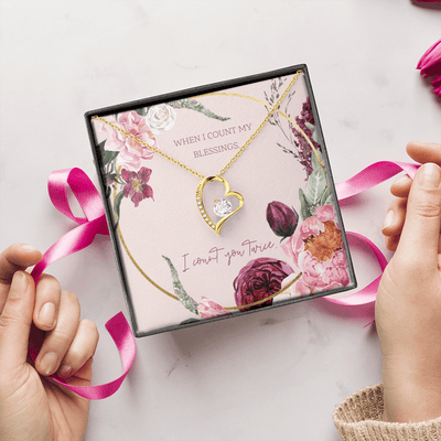 To My Wife I Count You Twice Message Card Forever Necklace 18k Gold or Stainless Steel 18" Necklace - Forever Love Necklace Gift Idea For Woman