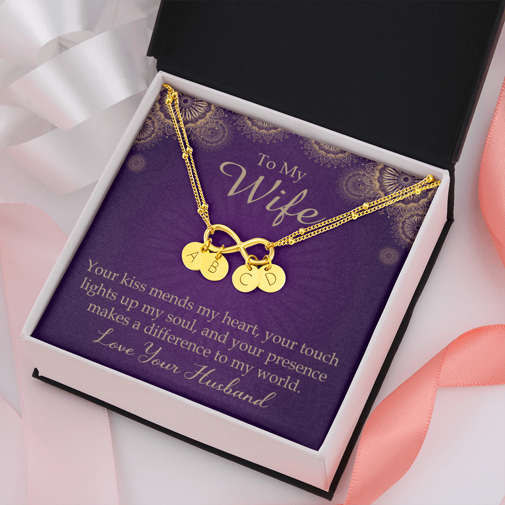 To My Wife Your Kiss Mends My Heart Infinity Bracelet With Initial Charms - Infinity Bracelet