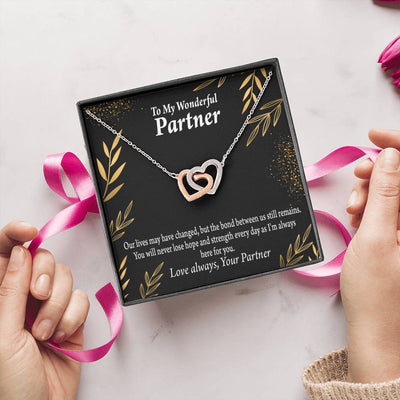 To My Partner Never Lose Hope Strength Inseparable Pendant 18k Rose Gold Finish 16� Life Partner Keepsake Card - Interlocking Hearts Necklace
