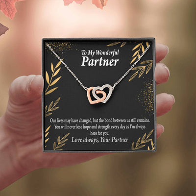 To My Partner Never Lose Hope Strength Inseparable Pendant 18k Rose Gold Finish 16� Life Partner Keepsake Card - Interlocking Hearts Necklace