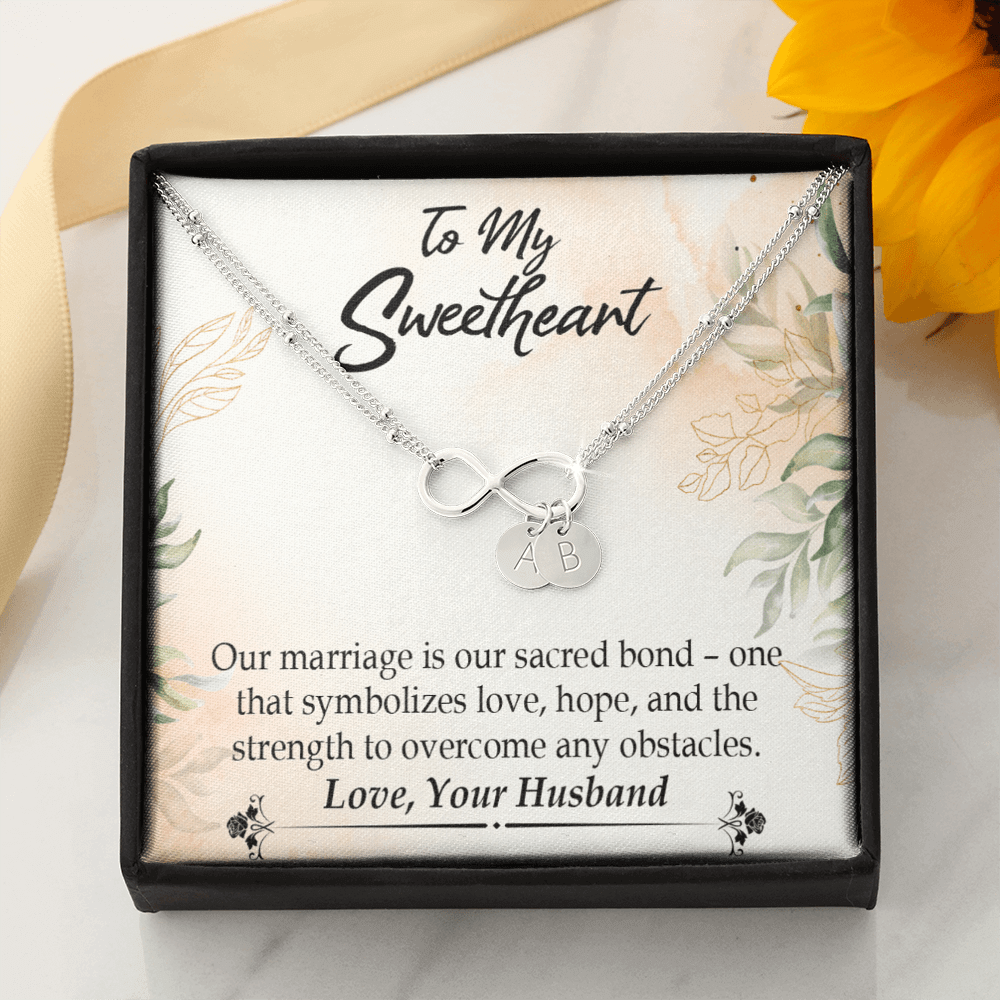 To My Wife Our Marriage Is Our Sacred Bond Infinity Bracelet With Initial Charms - Infinity Bracelet