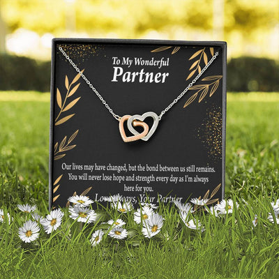 To My Partner Never Lose Hope Strength Inseparable Pendant 18k Rose Gold Finish 16� Life Partner Keepsake Card - Interlocking Hearts Necklace